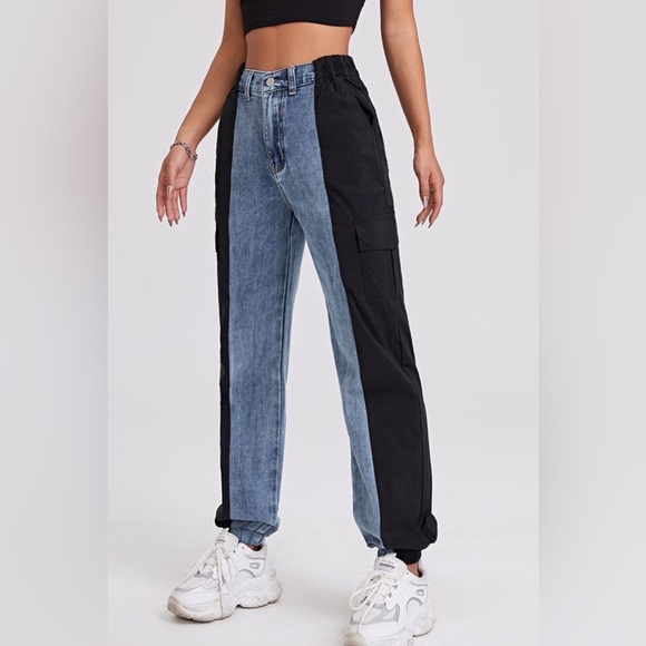 Two-Tone Elastic Hem Jeans - Picture 5 of 6